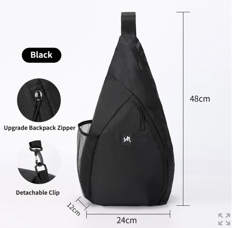 Black Pickleball & Racket Sports Sling Bag with Expandable High-Capacity Storage - Waterproof Oxford Tennis & Badminton Gear Crossbody Backpack