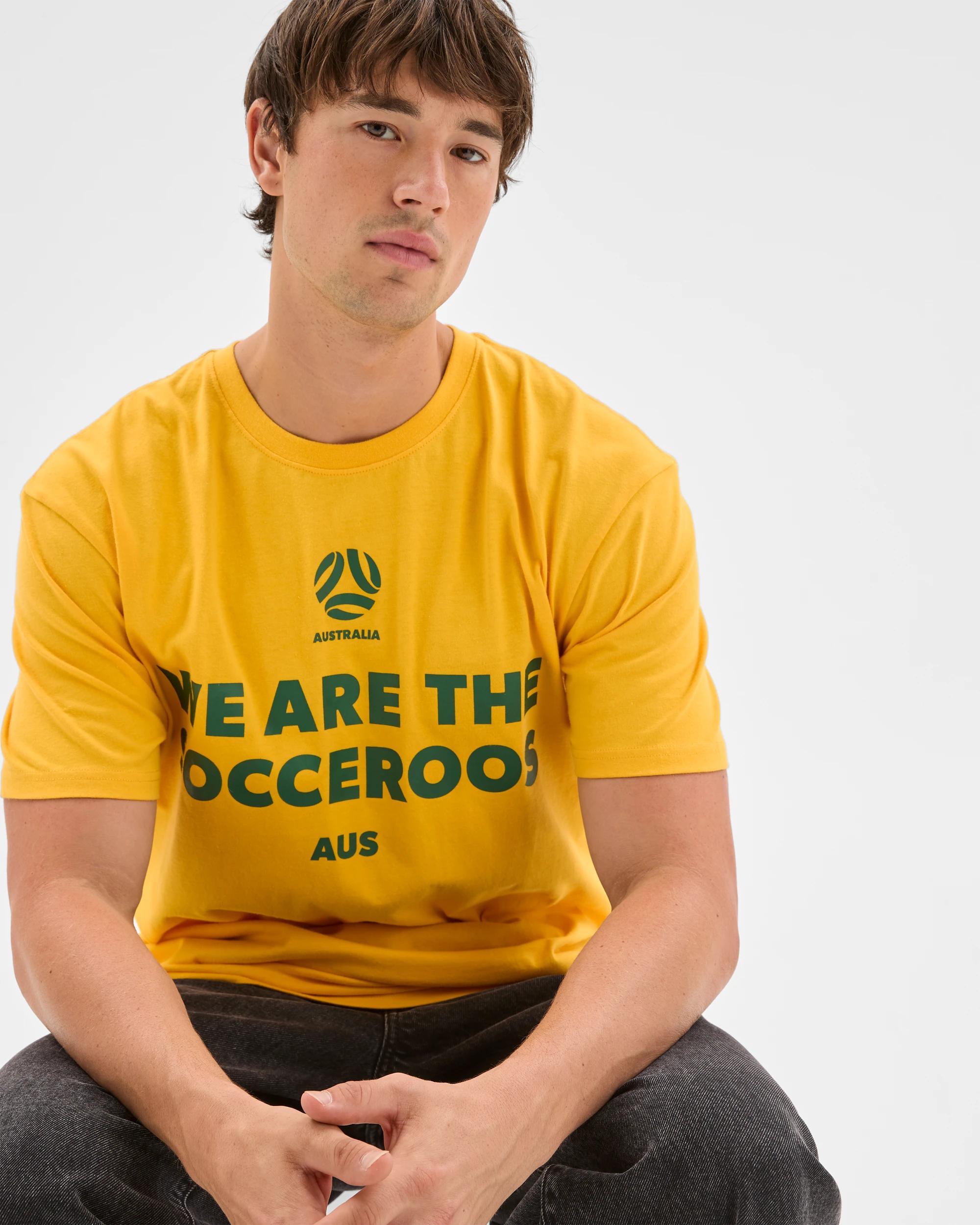 Socceroos Men's Short Sleeve Cotton T-Shirt Gold Crew Neck