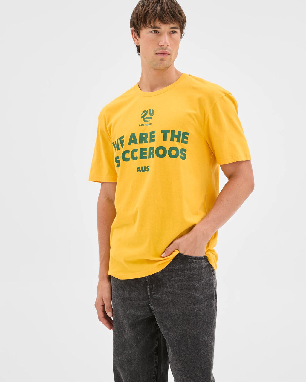 Socceroos Men's Short Sleeve Cotton T-Shirt Gold Crew Neck