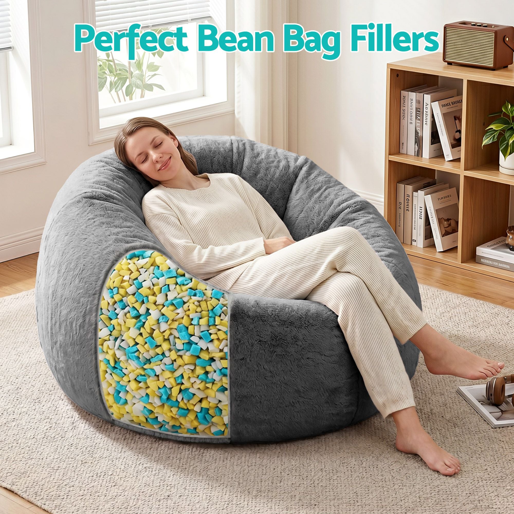 Bean Bag Filler - 5lbs (2.2KG) / 10lbs (4.5KG) / 20lbs (9KG)Shredded Memory Foam Filling High Density Soft Pillow Stuffing for Bean Bag Chair, Couch Cushion, Dog Bed, Stuffed Animals and Arts Crafts
