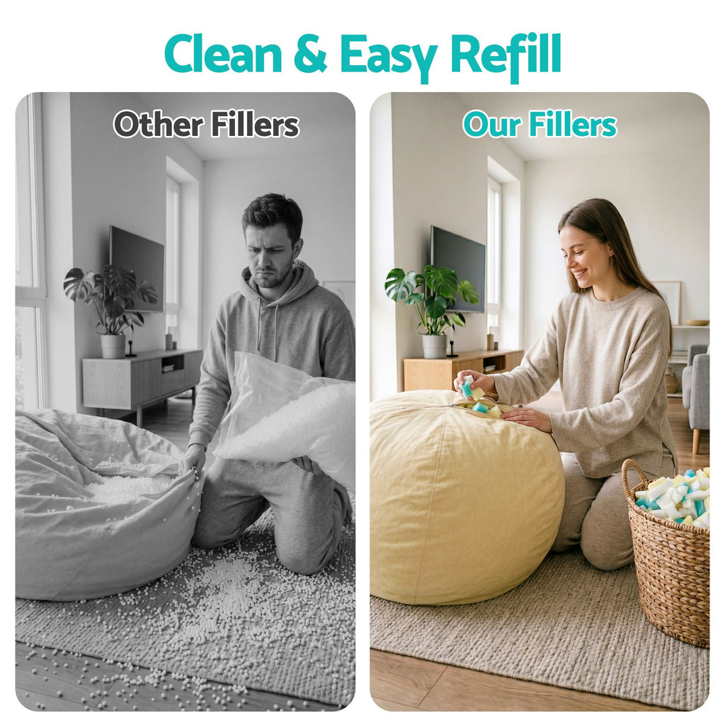 Bean Bag Filler - 5lbs (2.2KG) / 10lbs (4.5KG) / 20lbs (9KG)Shredded Memory Foam Filling High Density Soft Pillow Stuffing for Bean Bag Chair, Couch Cushion, Dog Bed, Stuffed Animals and Arts Crafts