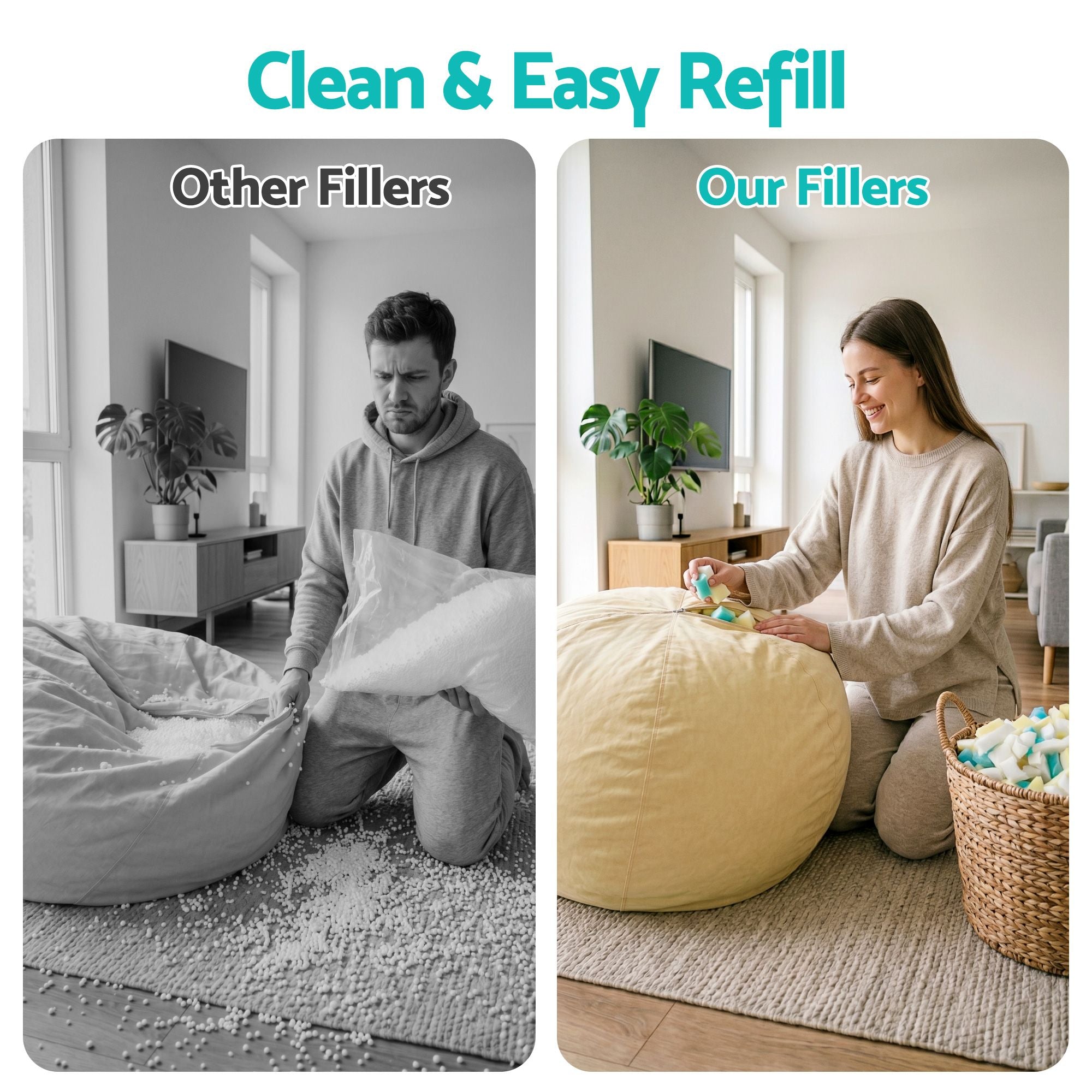 Bean Bag Filler - 5lbs (2.2KG) / 10lbs (4.5KG) / 20lbs (9KG)Shredded Memory Foam Filling High Density Soft Pillow Stuffing for Bean Bag Chair, Couch Cushion, Dog Bed, Stuffed Animals and Arts Crafts
