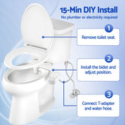 Cefito Ultra-Slim Bidet Attachment Detachable Bidet with Self-Cleaning Dual Nozzle Non-Electric Adjustable Water Pressure, Cold Water Toilet Bide