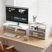 Artiss Monitor Stand and 3-Tier Desk Organiser 2-in-1 Modular Computer Monitor Riser PVC Desktop Shelf Holds 20kg for Office Students Gaming