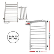 Devanti Electric Heated Towel Rail Rack 14 Bars Wall Mounted Clothes Dry Warmer