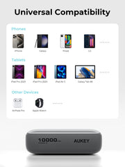 AUKEY Spark Mini 10000mAh Credit Card-Sized Compact Portable Power Bank with USB-C & USB-A – PB-Y55