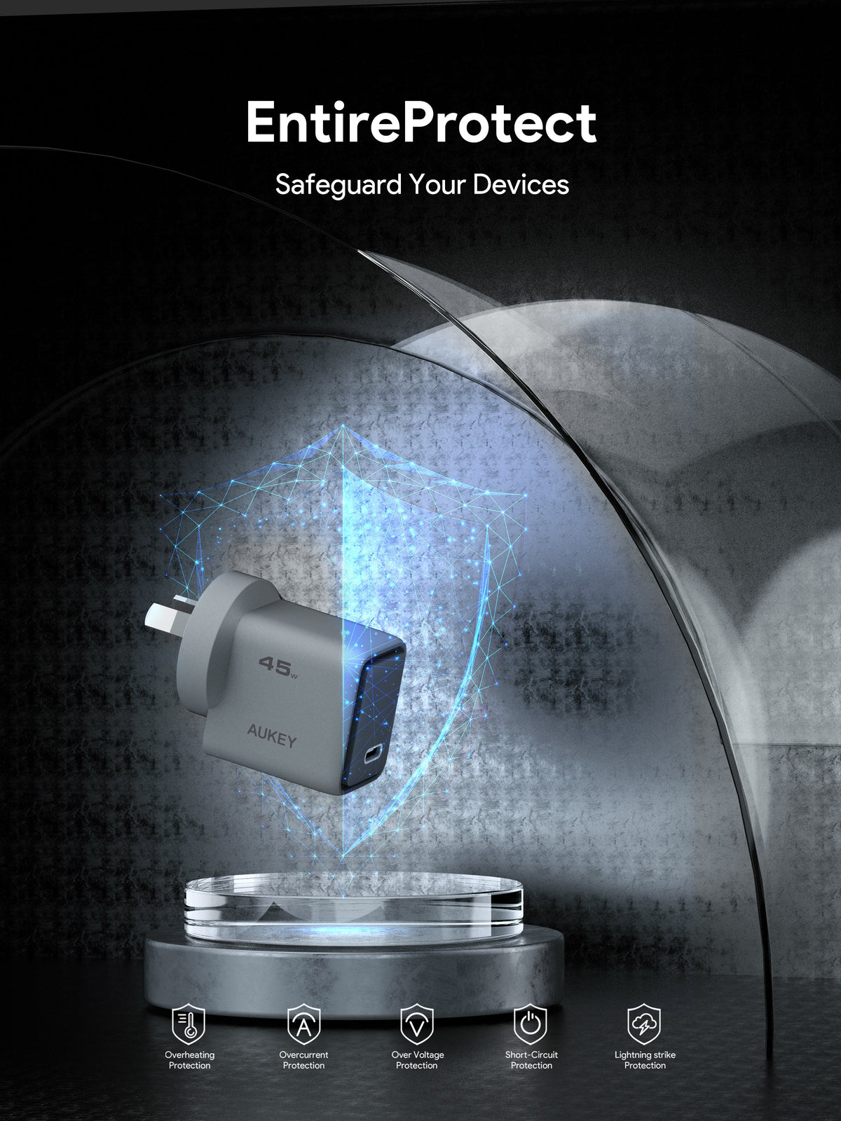AUKEY Comet 45W GaN USB-C PD/PPS Fast Wall Charger for iPhone, Samsung & USB-C Devices – PA-C2