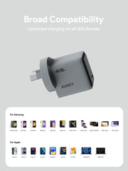 AUKEY Comet 45W GaN USB-C PD/PPS Fast Wall Charger for iPhone, Samsung & USB-C Devices – PA-C2