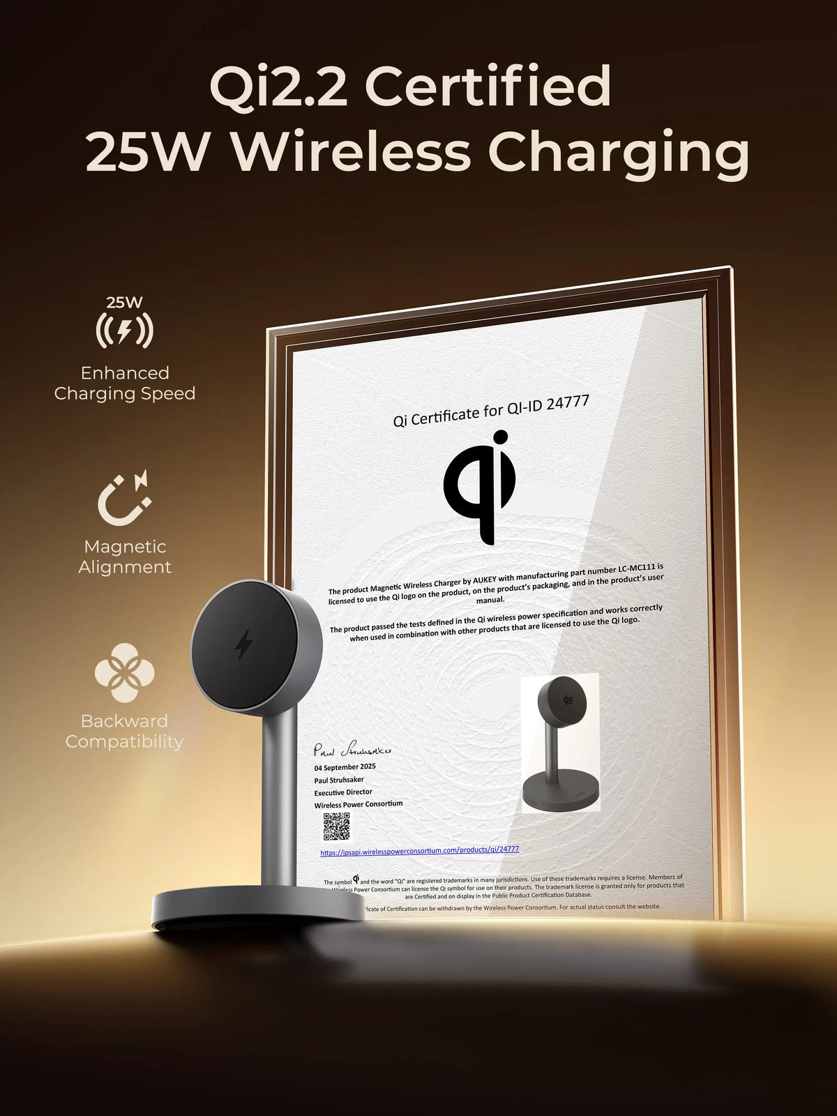 AUKEY MagFusion 1X Qi2.2 25W Fast Magnetic Wireless Charging Stand for iPhone, Samsung & Google Pixel – LC-MC111