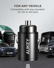 AUKEY Nano 30W Dual-Port USB-C + USB-A Fast Car Charger – CC-A3