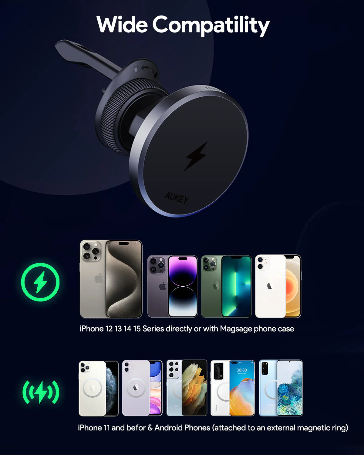 AUKEY MagFusion Dash Qi2 15W Magnetic Wireless Car Charger & Phone Mount – HD-MC13