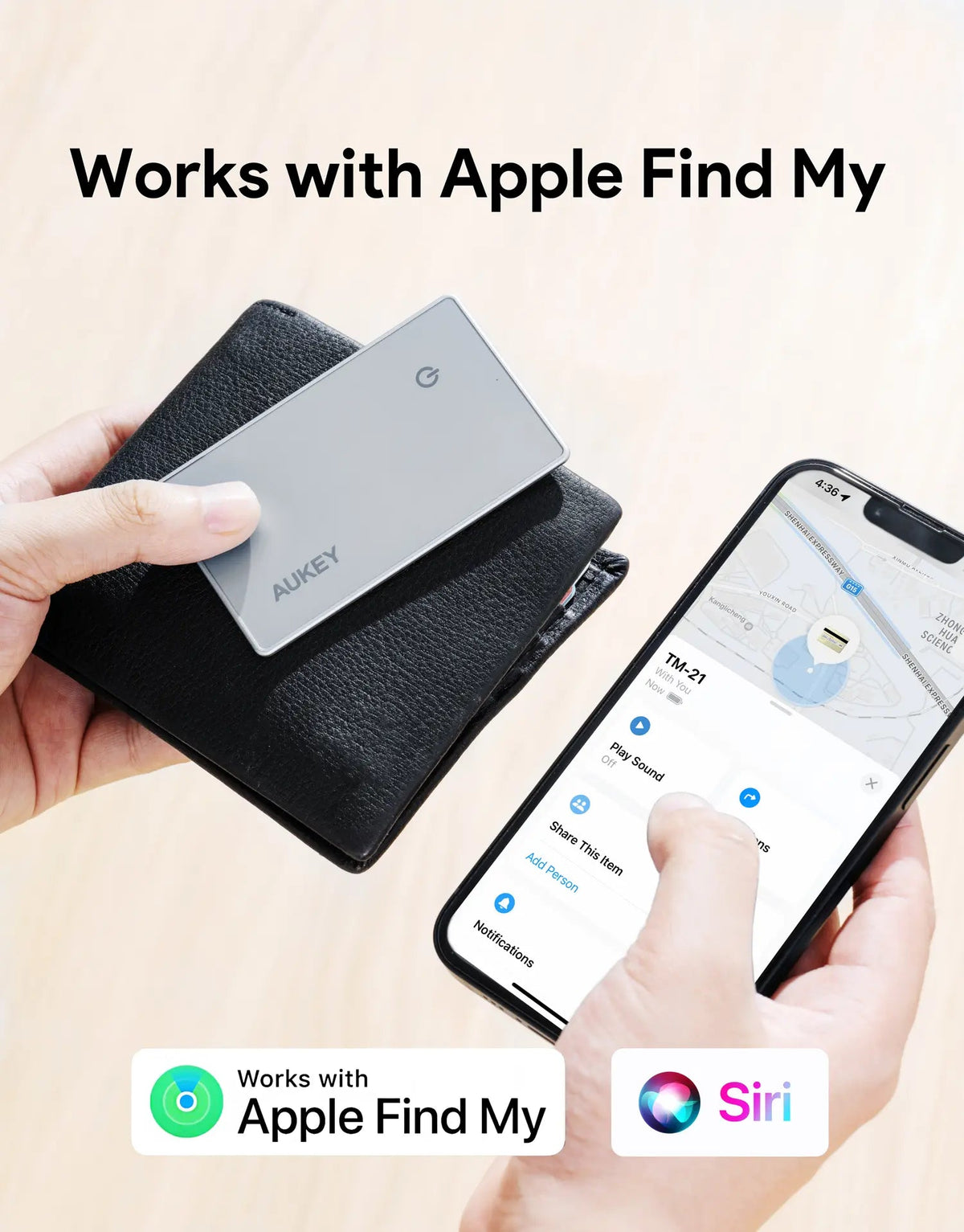 AUKEY Track Mate 3 Ultra-Thin Apple Find My Wallet Tracker with Qi Charging & IP67 – TM-21