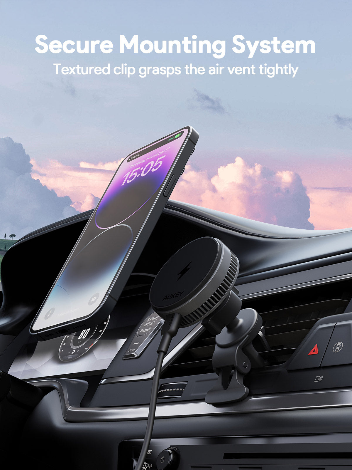AUKEY MagFusion Dash Pro Qi2 15W Active Cooling Wireless Car Charger Mount – HD-MC13A