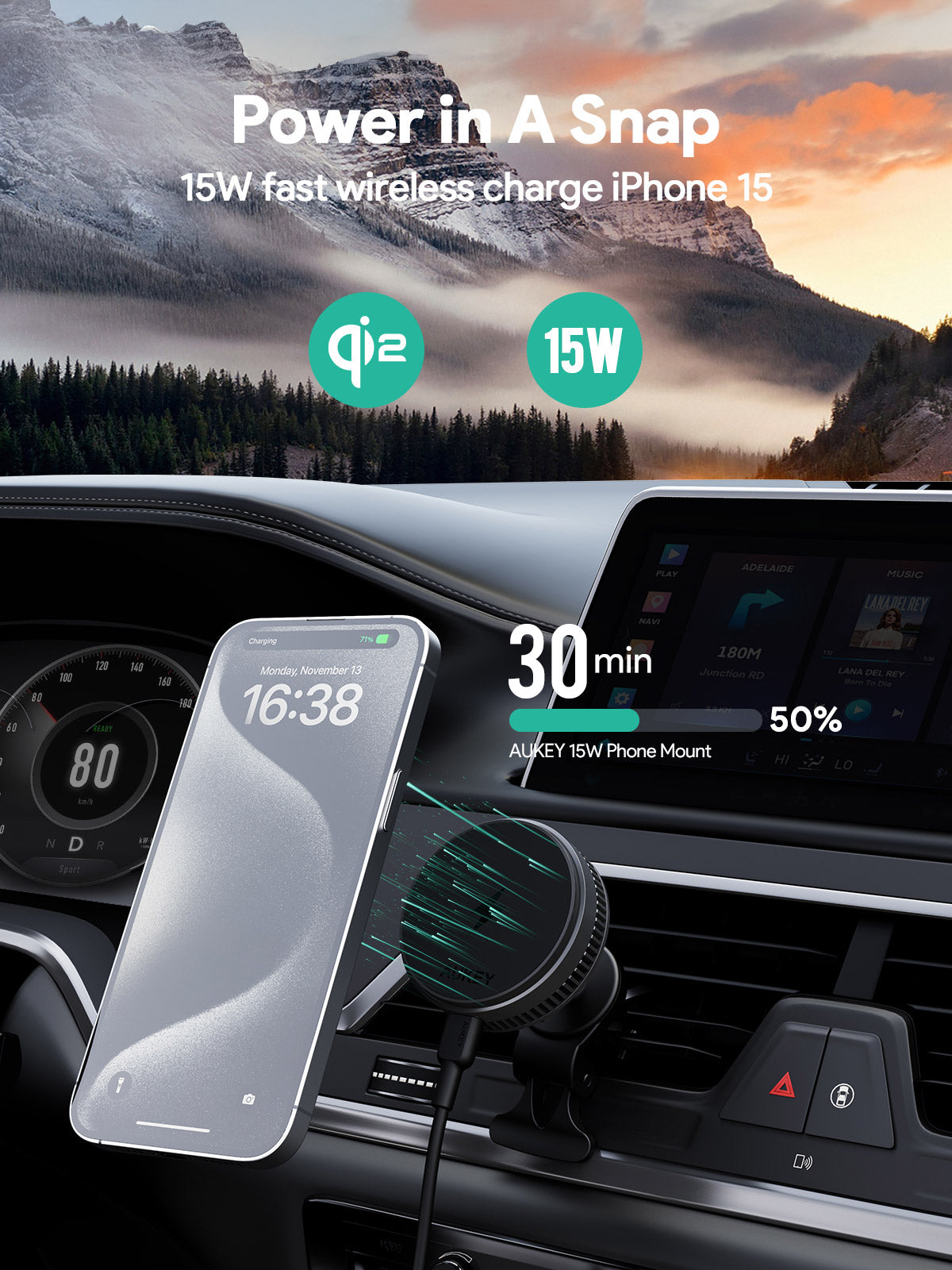 AUKEY MagFusion Dash Pro Qi2 15W Active Cooling Wireless Car Charger Mount – HD-MC13A
