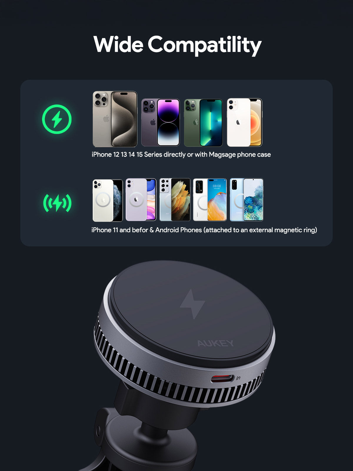 AUKEY MagFusion Dash Pro Qi2 15W Active Cooling Wireless Car Charger Mount – HD-MC13A