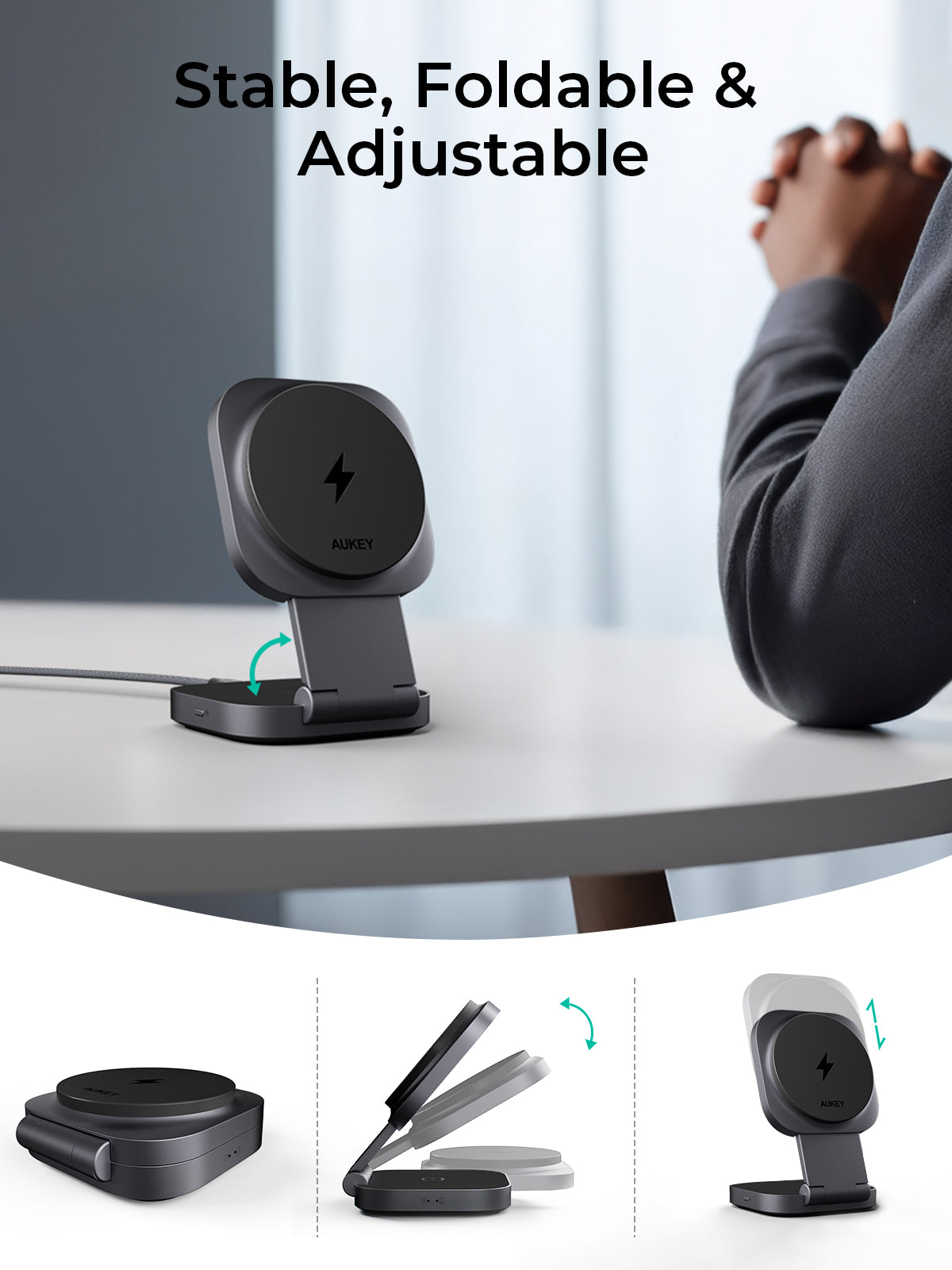 AUKEY MagFusion L Qi2 15W 2-in-1 Foldable Magnetic Wireless Charger for iPhone, AirPods, Samsung & Galaxy Buds – LC-MC211