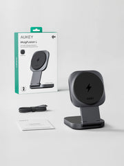 AUKEY MagFusion L Qi2 15W 2-in-1 Foldable Magnetic Wireless Charger for iPhone, AirPods, Samsung & Galaxy Buds – LC-MC211