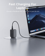 AUKEY Comet 100W GaN 3-Port USB-C & USB-A Fast Wall Charger with 1.8m 100W USB-C Cable for Laptops, MacBook, iPads & Phones – PA-C5