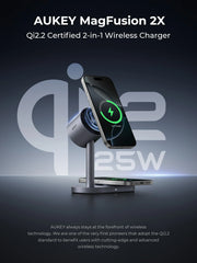 AUKEY MagFusion 2X Qi2.2 25W 2-in-1 Dual Magnetic Wireless Charging Station for iPhone, Samsung & Google Pixel – LC-MC213