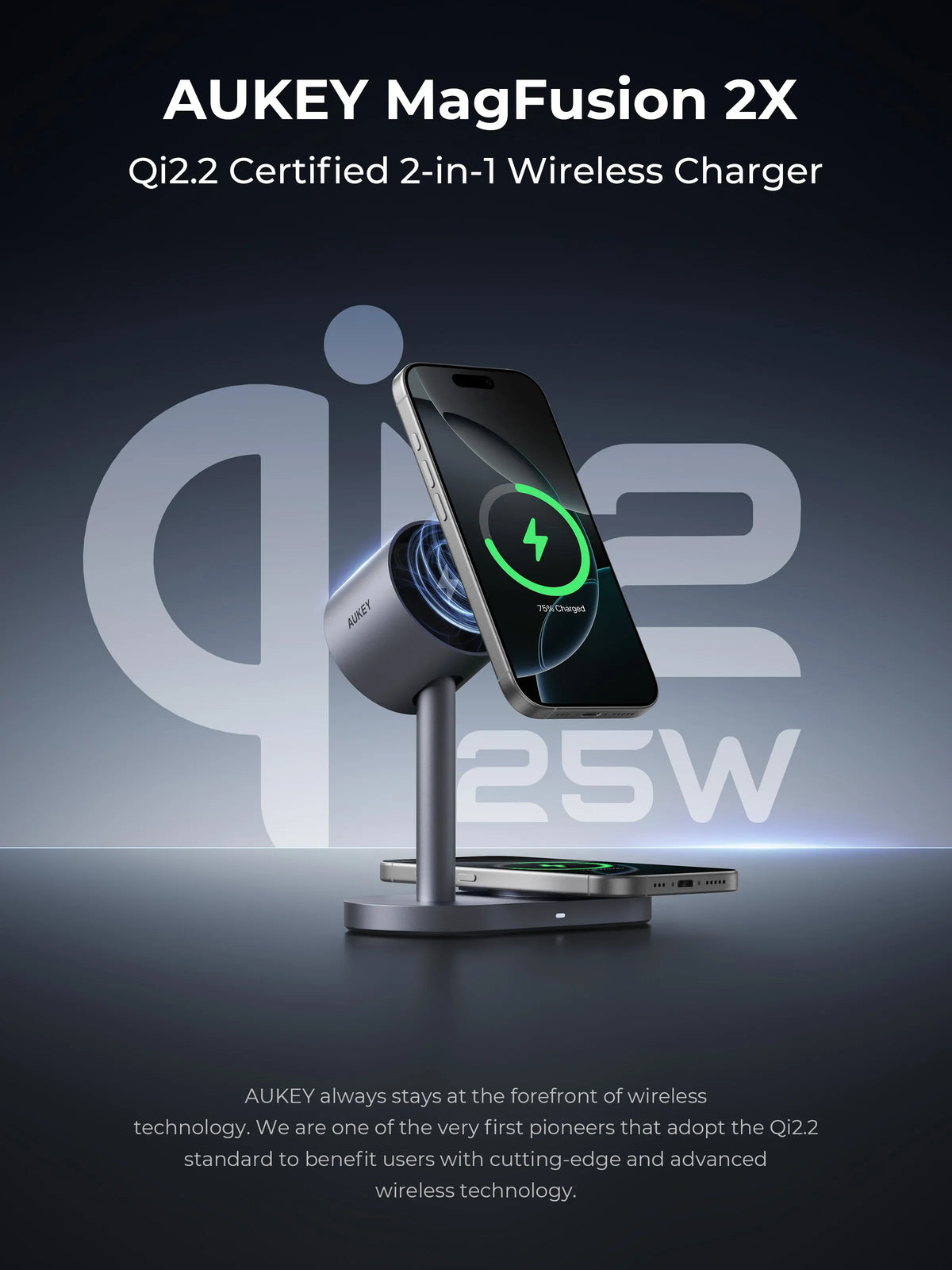 AUKEY MagFusion 2X Qi2.2 25W 2-in-1 Dual Magnetic Wireless Charging Station for iPhone, Samsung & Google Pixel – LC-MC213