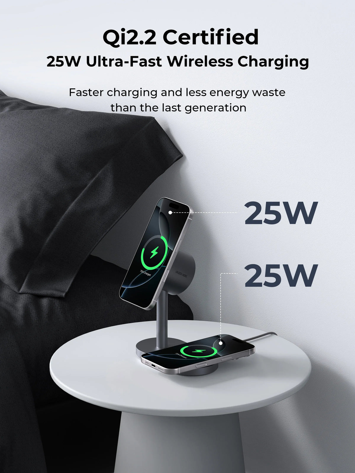 AUKEY MagFusion 2X Qi2.2 25W 2-in-1 Dual Magnetic Wireless Charging Station for iPhone, Samsung & Google Pixel – LC-MC213