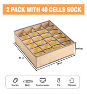 Set of 2 Fabric Drawer Organizer Divider Storage Boxes for Storing Socks, Underwear, Ties, Scarves (Beige)