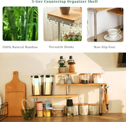 CARLA HOME 3 Tier Corner Shelf Kitchen Spice Rack Organiser with Hooks for Home Storage & Organisation
