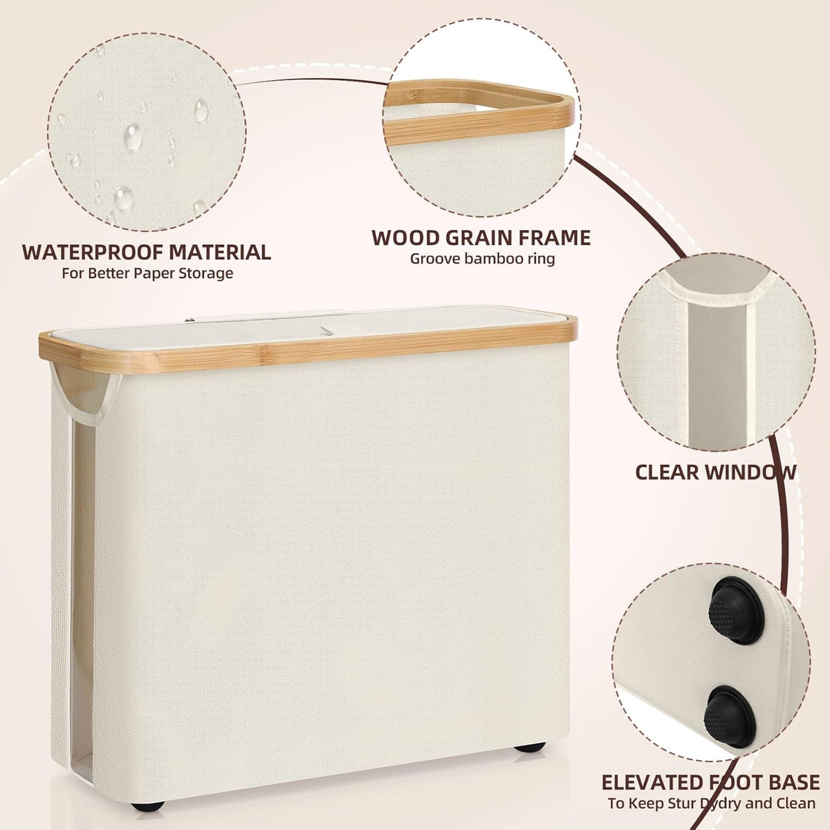CARLA HOME Toilet Paper Storage Basket Holds Up to 12 Rolls with Bamboo Lid and Handle for RV Closet (White)