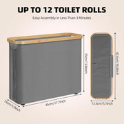 CARLA HOME Toilet Paper Storage Basket Holds Up to 12 Rolls with Bamboo Lid and Handle for RV Closet (Grey)