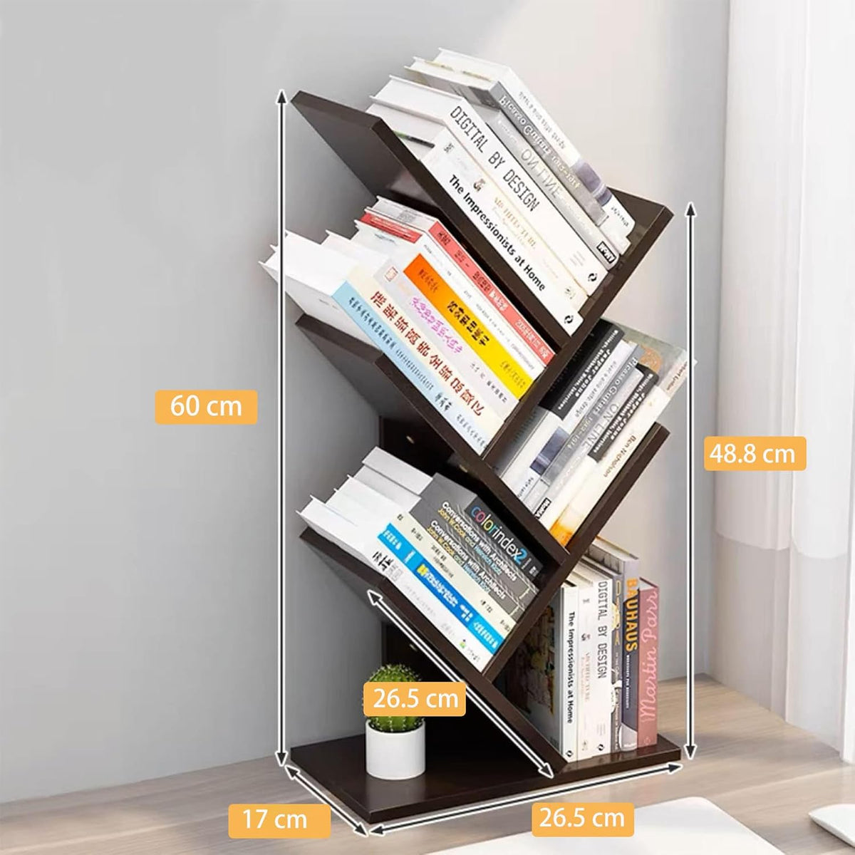 CARLA HOME 5-Tier Tree Bookshelf Storage Rack for Home Office or Bedroom (Black)
