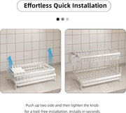 CARLA HOME 2-Tier Dish Drying Rack with Drainage Tray, Utensil Holder, Cup Hooks & Cutting Board Rack for Kitchen (White)