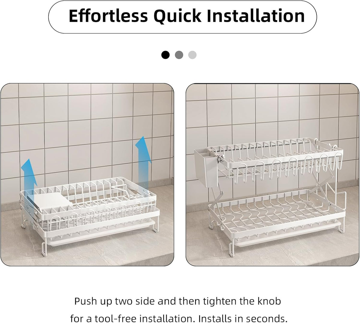 CARLA HOME 2-Tier Dish Drying Rack with Drainage Tray, Utensil Holder, Cup Hooks & Cutting Board Rack for Kitchen (White)