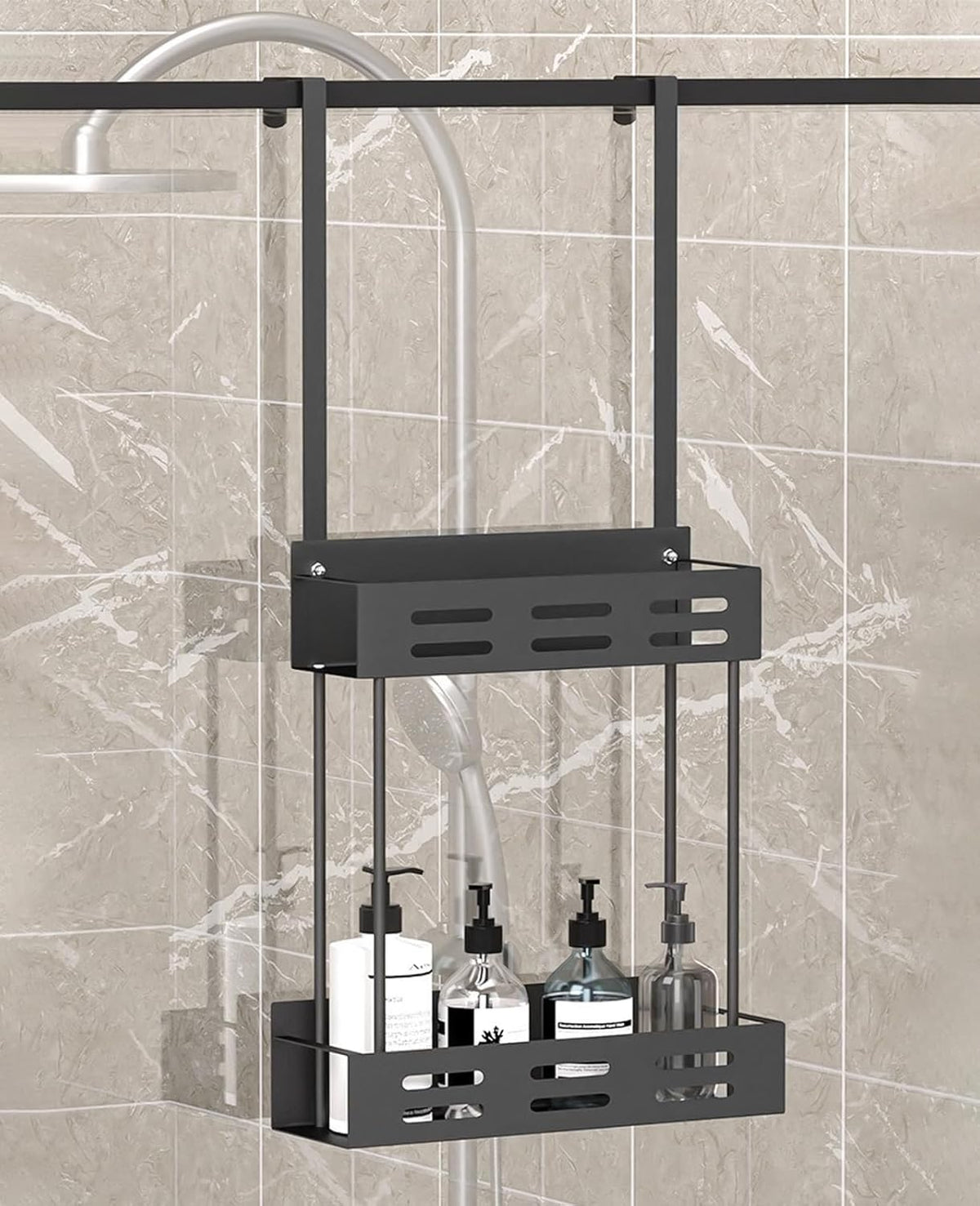 CARLA HOME Over the Door 2-tier Shower Caddy Organizer Shelf with Hooks for Bathroom