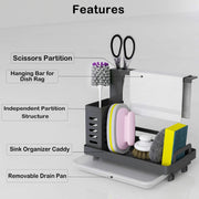 CARLA HOME Kitchen Sink Caddy Organizer with Sponge, Soap & Brush Storage and Rag Rack, Drain Tray & Utensil Holder