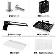 CARLA HOME Kitchen Sink Caddy Organizer with Sponge, Soap & Brush Storage and Rag Rack, Drain Tray & Utensil Holder