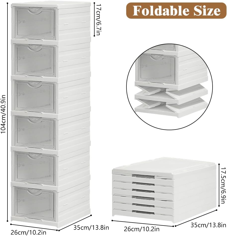 CARLA HOME 6-Tier Stackable Shoe Storage Box Organizer with Clear Door for Closet, Entryway or Cabinet