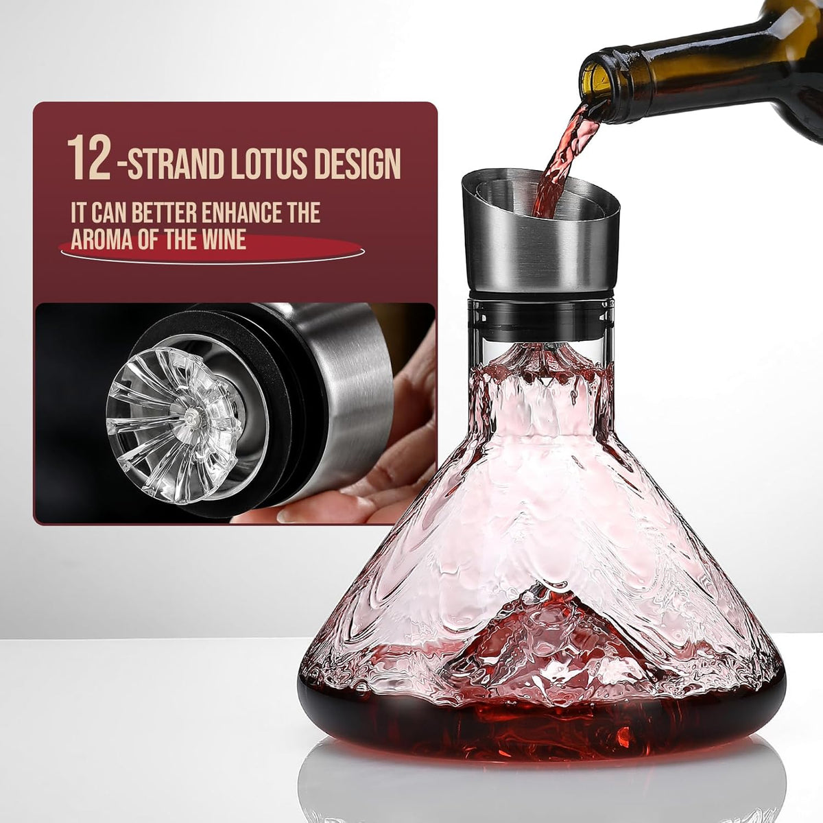 CARLA HOME Iceberg Wine Decanter with Aerator Filter and Lid