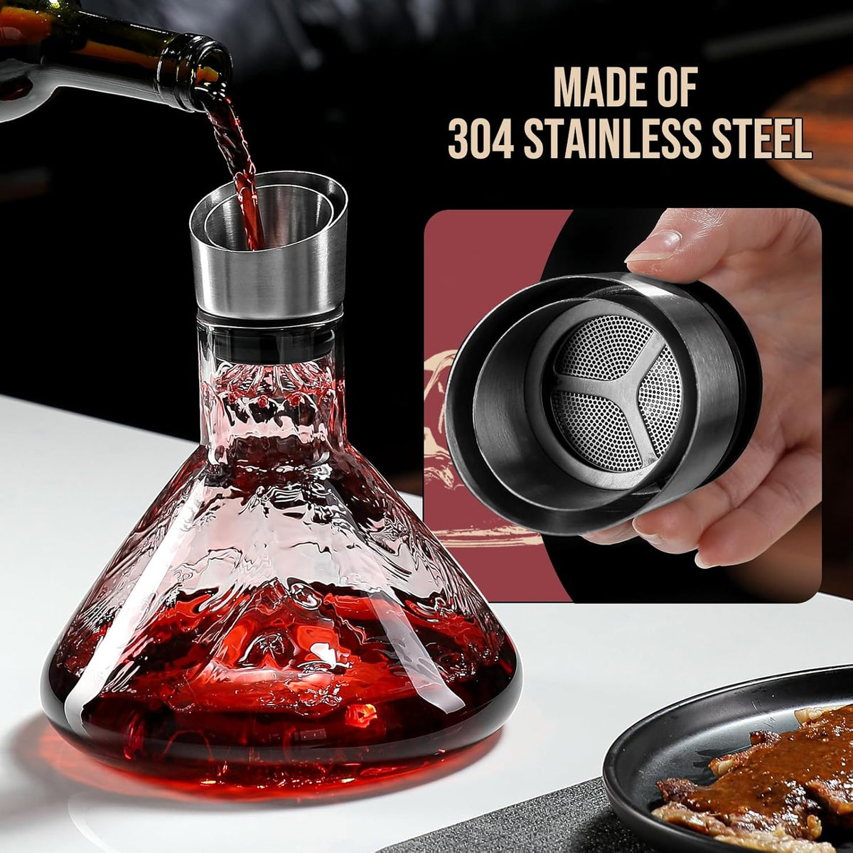 CARLA HOME Iceberg Wine Decanter with Aerator Filter and Lid
