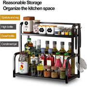 CARLA HOME 2-Tier Wooden Kitchen Countertop Spice Rack for Storage of Condiments, Oils, Jars & Seasoning Bottles