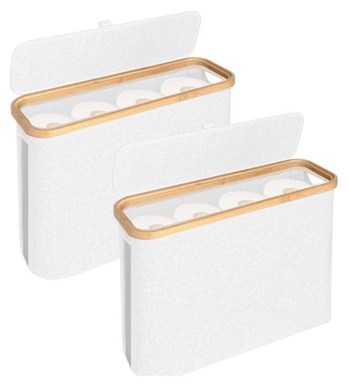 CARLA HOME 2 Pack Toilet Paper Storage Basket Holds Up to 12 Rolls with Bamboo Lid and Handle for RV Closet (White)