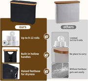 CARLA HOME 2 pack Toilet Paper Storage Basket Holds Up to 12 Rolls with Bamboo Lid and Handle for RV Closet (Black)