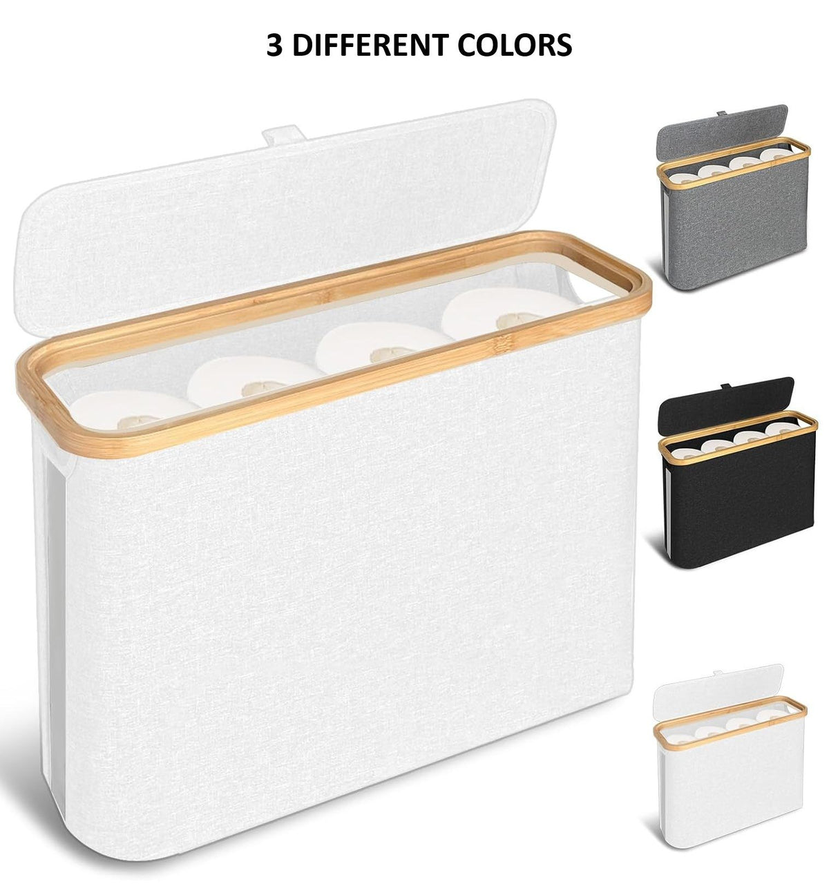 CARLA HOME 2 pack Toilet Paper Storage Basket Holds Up to 12 Rolls with Bamboo Lid and Handle for RV Closet (Black)