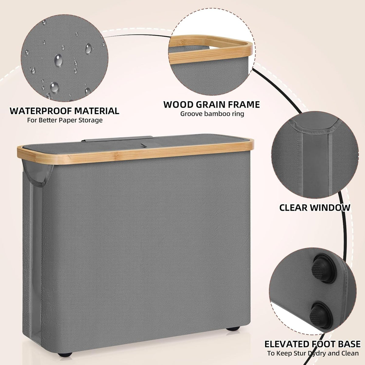 CARLA HOME 2 pack Toilet Paper Storage Basket Holds Up to 12 Rolls with Bamboo Lid and Handle for RV Closet (Grey)