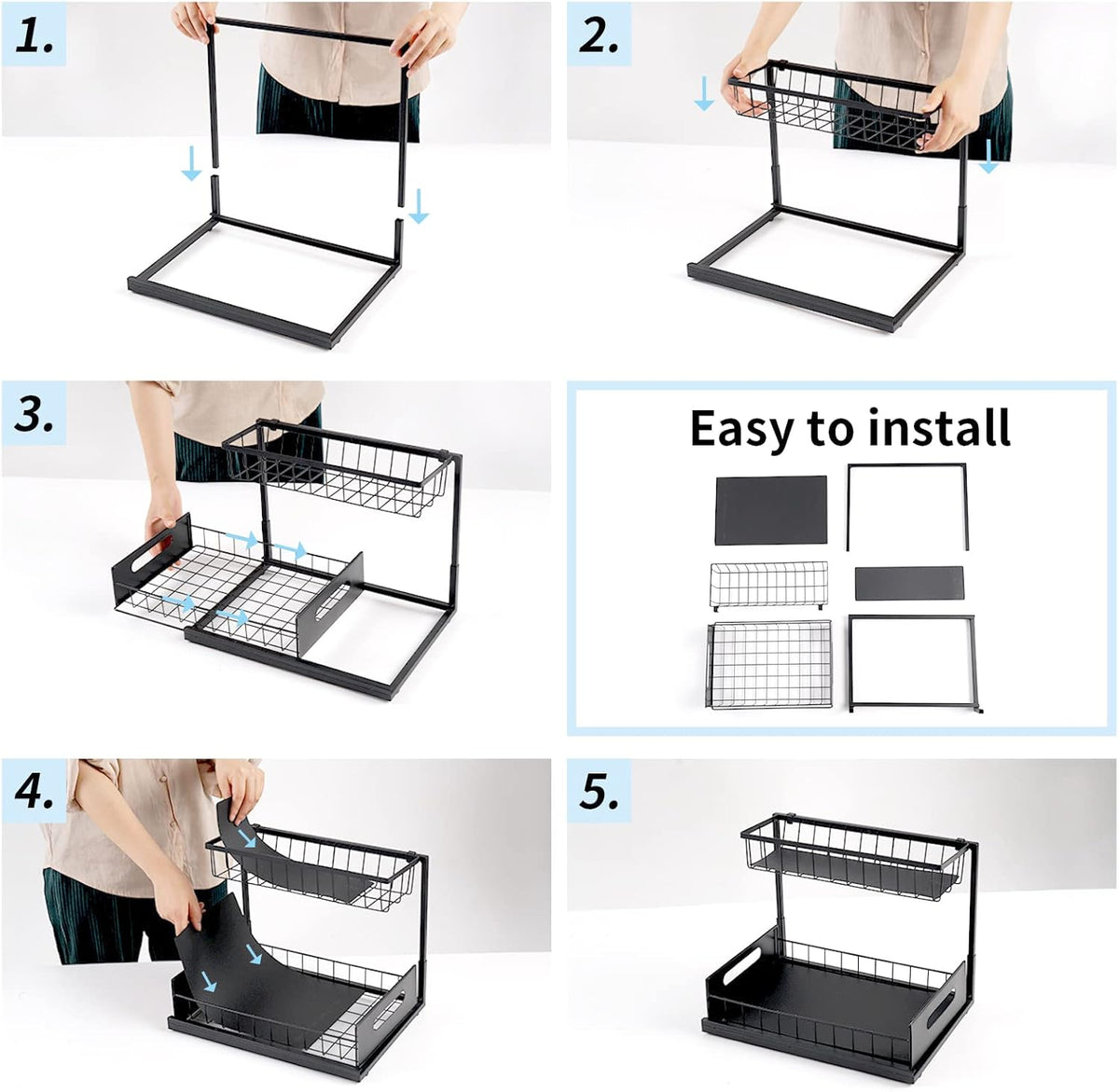 CARLA HOME 2 Tier Under Sink Organiser with Sliding Drawers for Kitchen & Bathroom