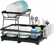 CARLA HOME 2-Tier Dish Drying Rack for Kitchen Counter with Drainboard, Utensil Holder, Cup Rack & Cutlery Organizer