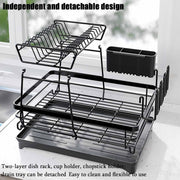 CARLA HOME 2-Tier Dish Drying Rack for Kitchen Counter with Drainboard, Utensil Holder, Cup Rack & Cutlery Organizer