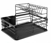 CARLA HOME 2-Tier Dish Drying Rack for Kitchen Counter with Removable Drip Tray, Utensil Holder and Cutlery Organizer (Black)