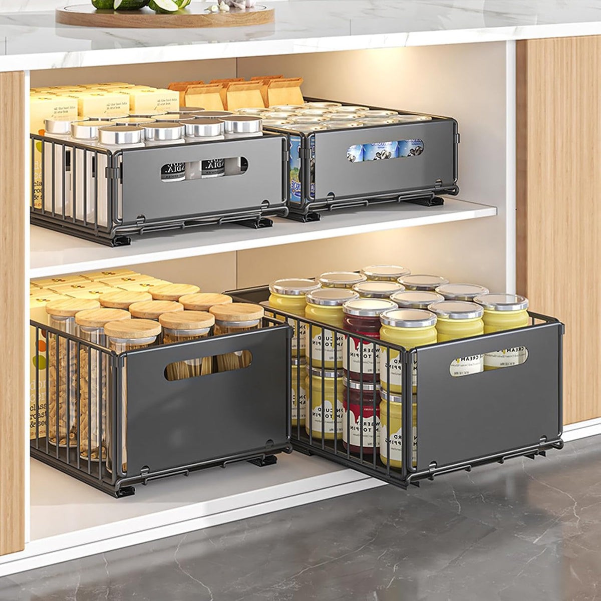 CARLA HOME 2 Pack Pullout Cabinet Kitchen Organizer Drawers with No-Drilling and Adhesive Design for Pantry & Cabinets