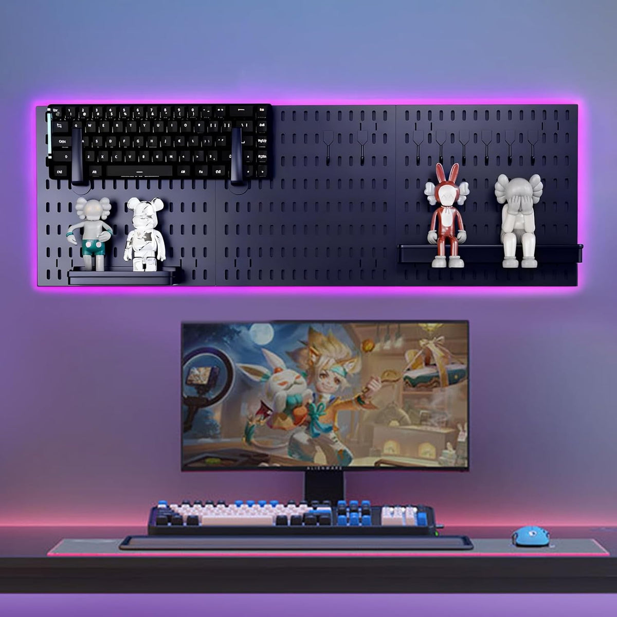 CARLA HOME Pegboard Wall Organizer Kit with 3 Modular Black Panels & 17 Accessories for Gaming, Office & Craft Storage