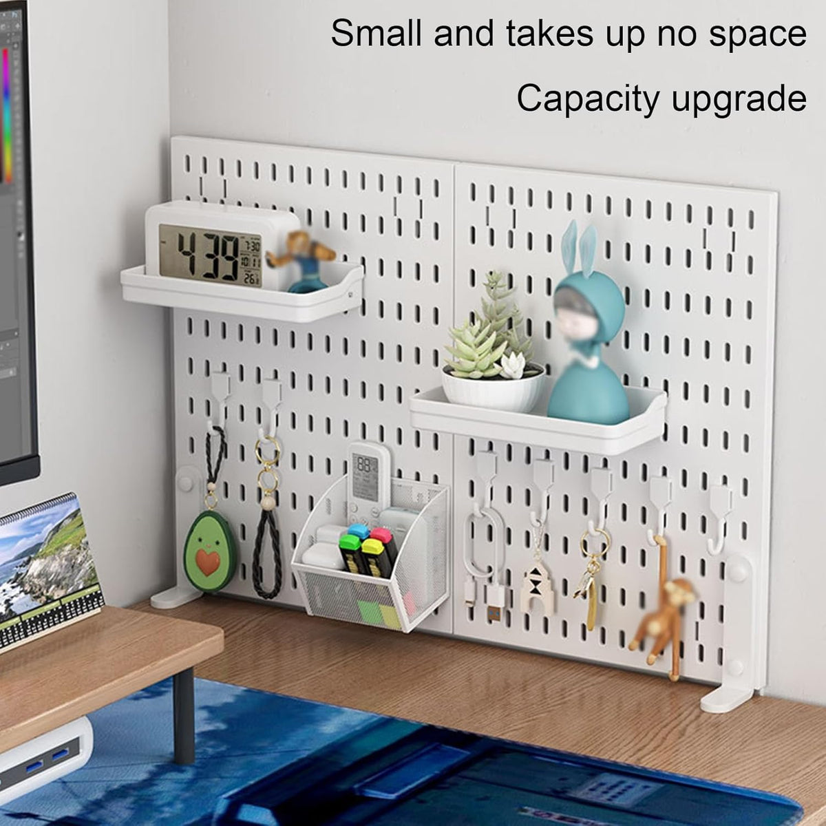 CARLA HOME Desk Pegboard Organizer Kit  with Hooks, Tray & Mount Ideal for Office, Gaming Setup & Home Workspace Organization (White)